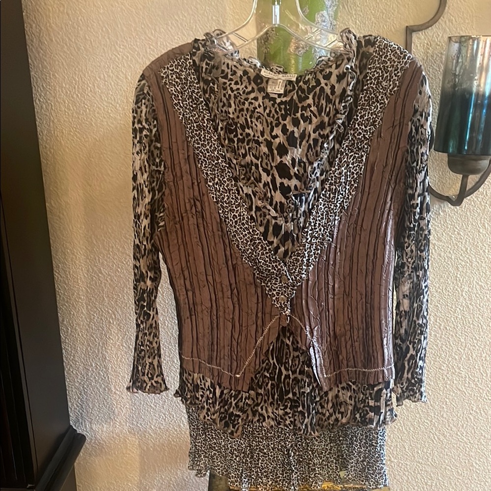 Alberto Makali Brown Asymmetrical Ribbed Wrap Blouse